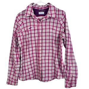 Columbia Omni Shade Sun Protection Shirt Size‎ L Plaid Outdoor Hiking (E650)